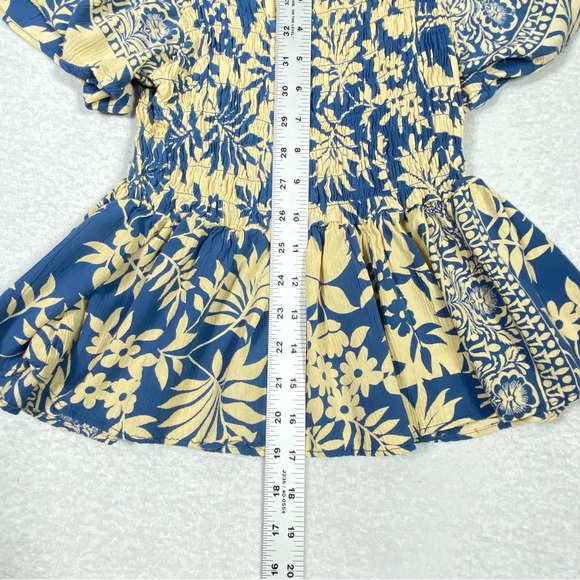 Angie Smocked Floral Leaf Boho Top Women's PXS Peasant Flutter Sleeve V Neck - Picture 11 of 11